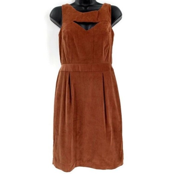 LEONA by LAUREN LEONARD Sz 2 Corduroy Cut Out Brown Shift Dress Sleeveless Lined - Picture 2 of 15